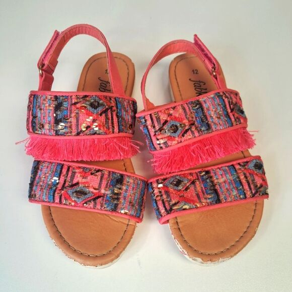 Boho Fringe Pink Girls Sandals - Picture 1 of 4